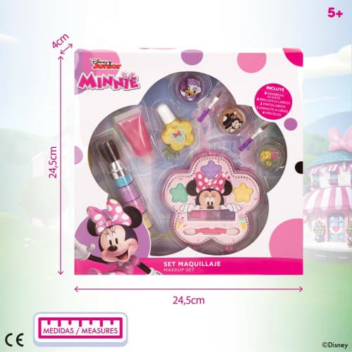 Детски грим комплект Minnie Mouse, цветен комплект с гланц и сенки, безопасен за деца над 5 години.