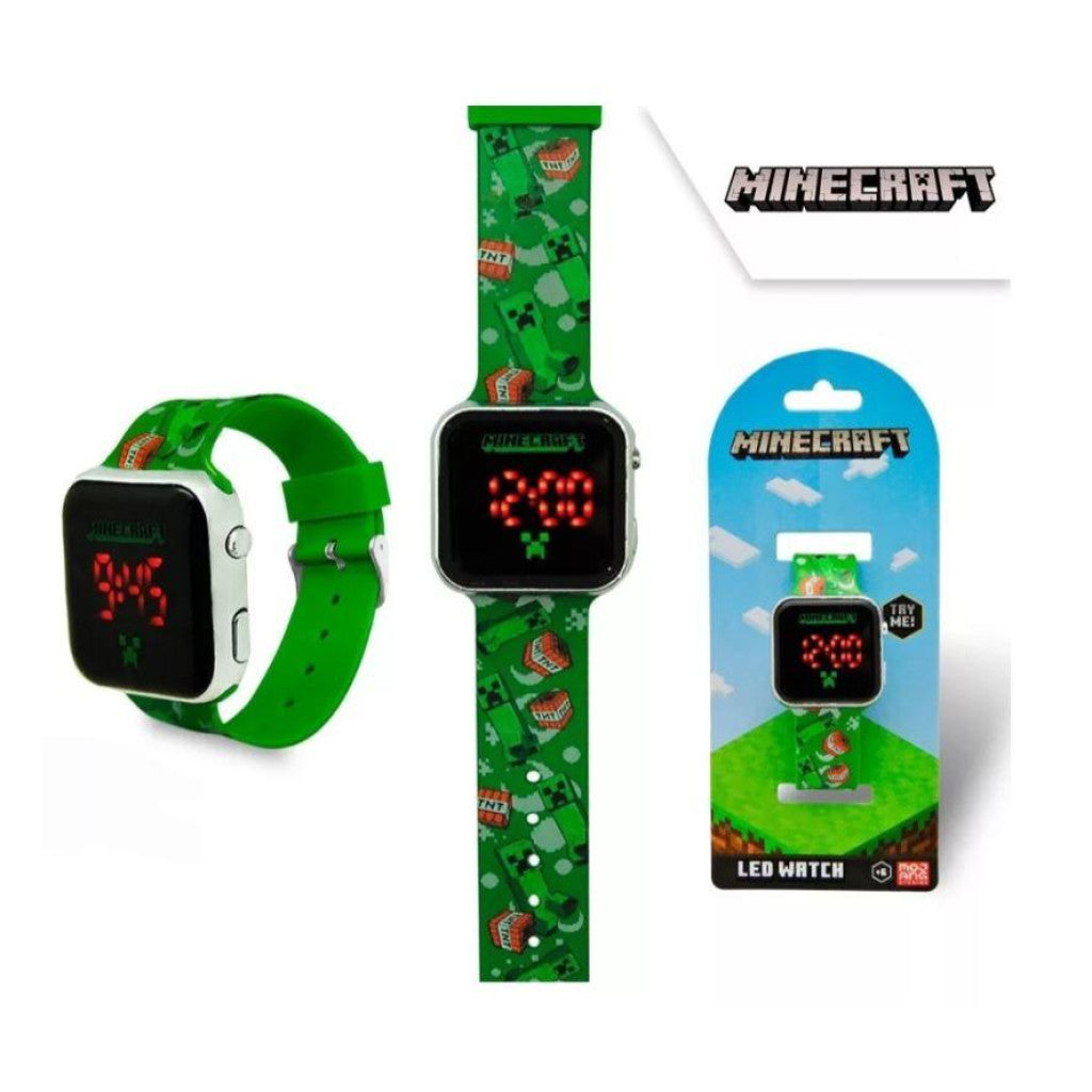 Детски LED часовник Minecraft с зелен стилен дизайн и LED дисплей.