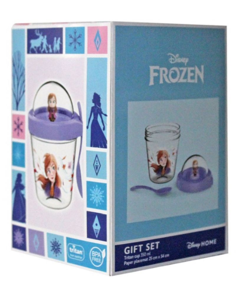 Детски подаръчен комплект Frozen с чаша и капаче, идеален за момичета и деца над 3 години.