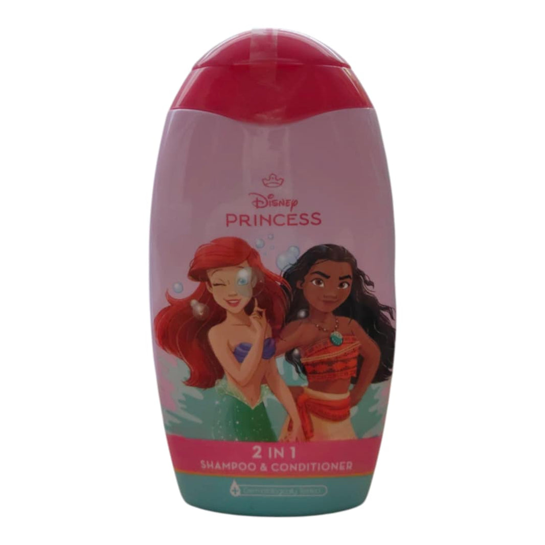 Детски шампоан и душ гел Disney Princess 2 в 1, подходящ за деца с дизайн на Дисни принцеси.