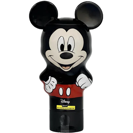 Детски шампоан и душ гел Mickey Mouse 2 in 1, 300 мл в опаковка с формата на Мики Маус