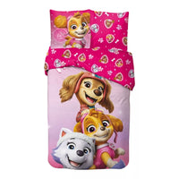 Детско двулицево спално бельо Paw Patrol с героите от анимацията, розов дизайн.