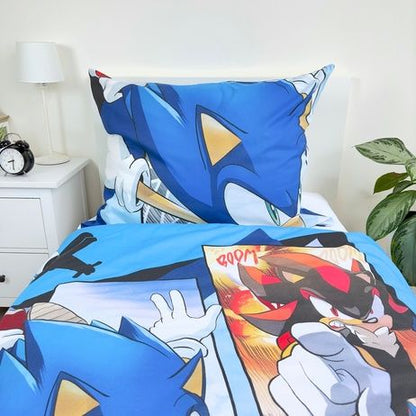 Детско двулицево спално бельо Sonic с картинки на Соник и негови приятели.