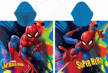 Детско пончо за плаж Spiderman с качулка и ярки цветове, идеално за деца след баня или на плажа.