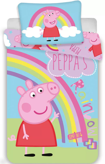 Детско спално бельо Peppa Pig с весели цветни дизайни и размери 100 х 135 см.