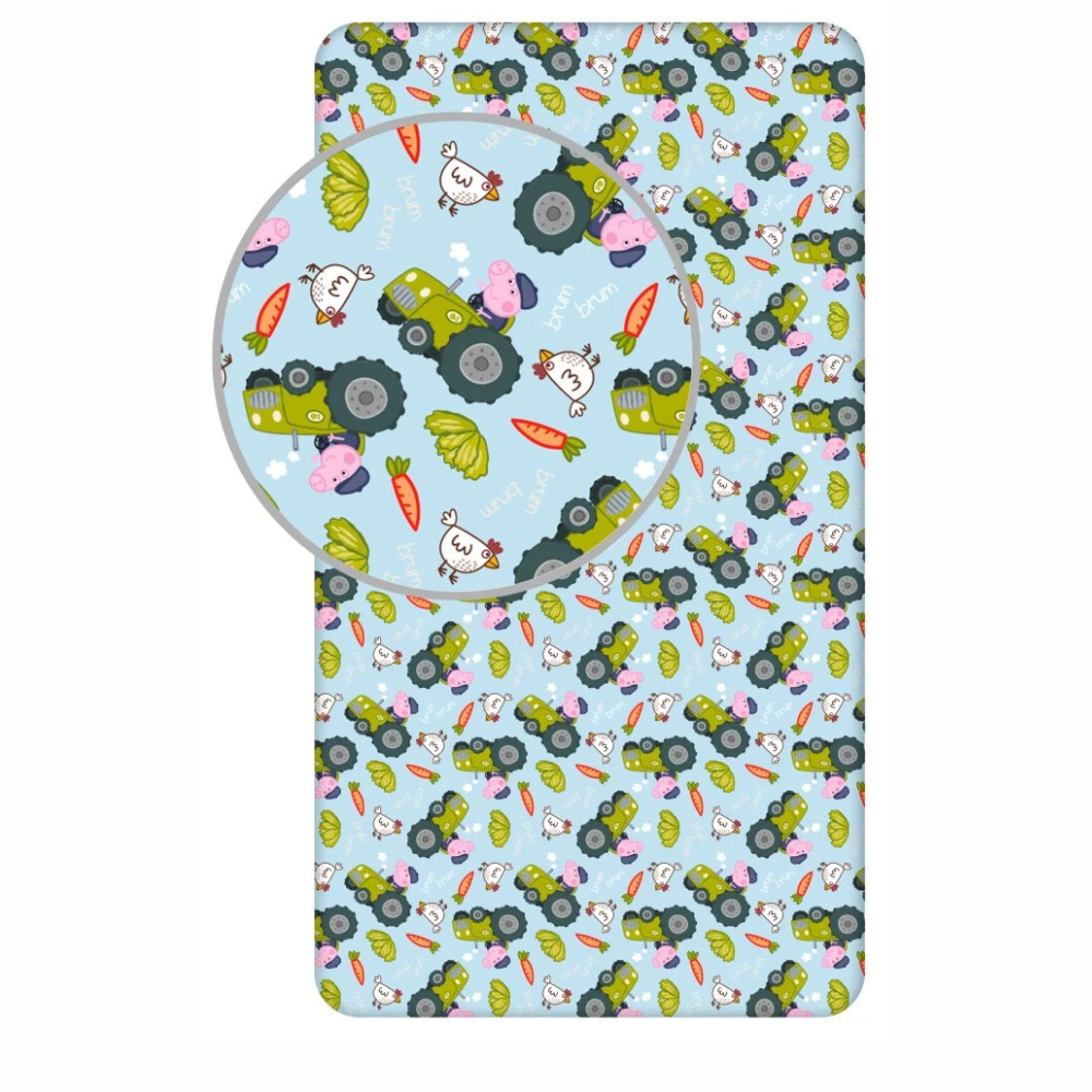 Долен чаршаф с ластик 90/200 Peppa Pig George's Tractor с весело мотиви на трактори и животни