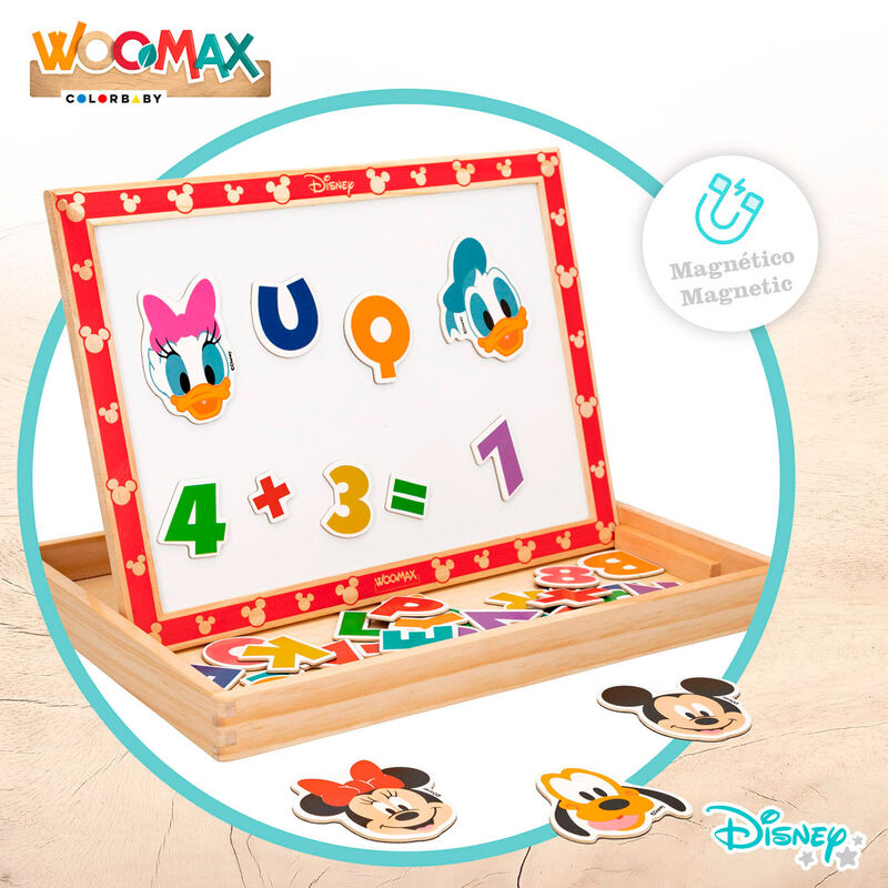 Дървена магнитна дъска Disney Mickey Mouse - 48 части с цветни букви и числа, играчка за обучение и творчество.