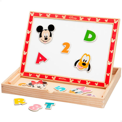 Дървена магнитна дъска Disney Mickey Mouse - 48 части с магнитни букви и герои.