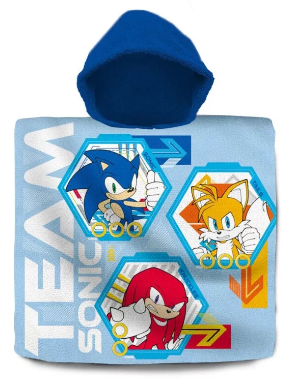Детско пончо за плаж Sonic с героите от Team Sonic, идеално за деца след плуване или на плажа.