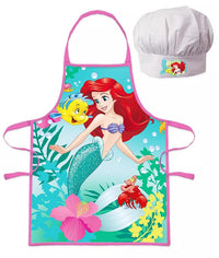 Детска престилка и шапка за готвене Ariel с рисунки на Ариел и приятели, идеални за детски игри и подарък за момиче.