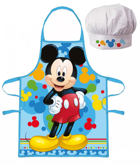 Престилка и шапка за готвене Mickey Mouse с цветен дизайн и изображение на Мики Маус.