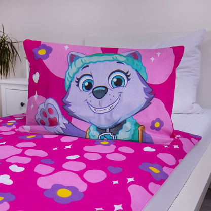 Детско двулицево спално бельо Paw Patrol с героите от анимацията, розов дизайн.