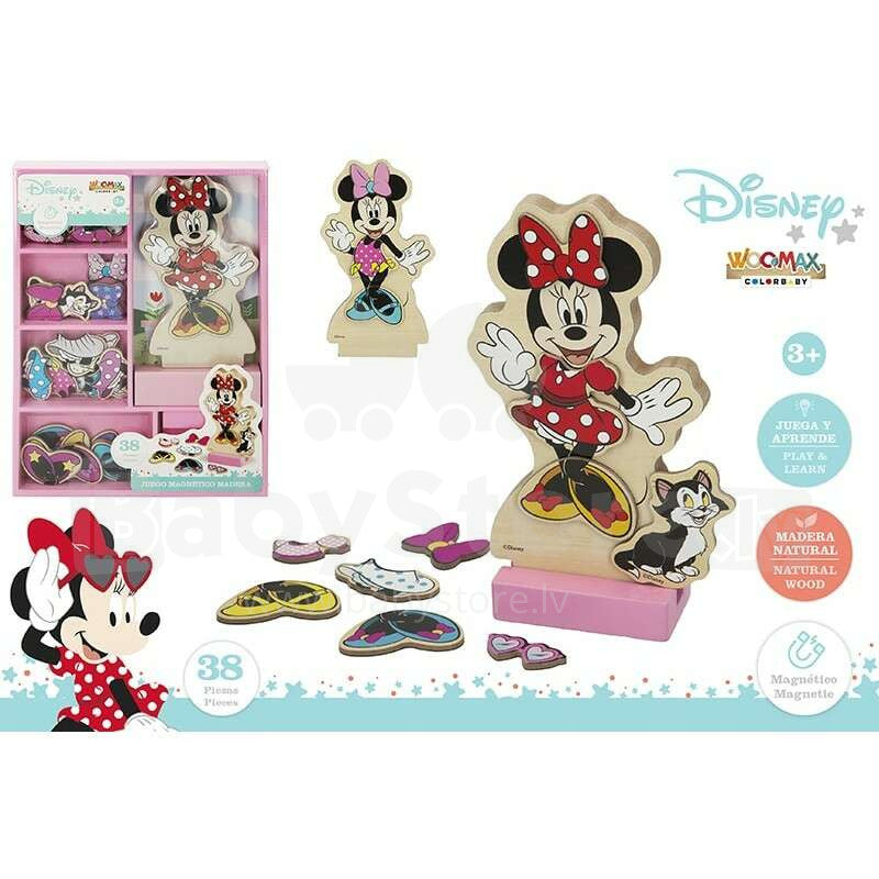 Дървен магнитен комплект Disney Minnie Mouse - 38 части с фигура на Мини Маус и магнитни дрехи.