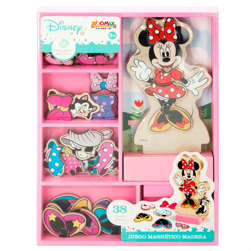 Дървен магнитен комплект Disney Minnie Mouse - 38 части с цветни фигурки и аксесоари за детска игра.