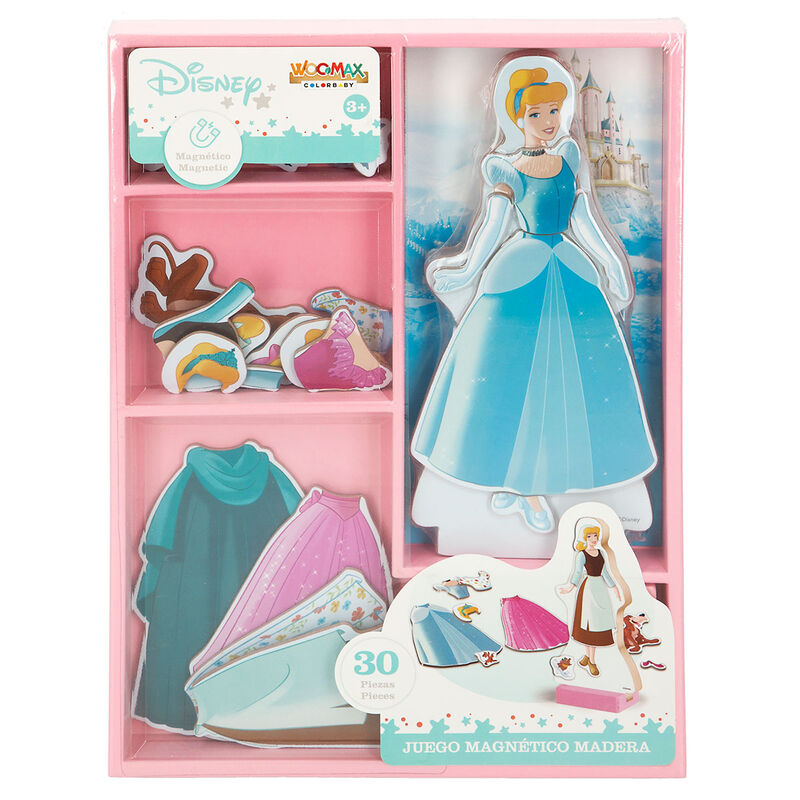 Дървен магнитен комплект Disney Princess - 38 части, играчки за деца, магнитни дрехи за Пепеляшка.