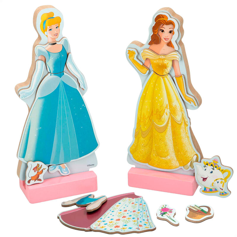 Дървен Магнитен Комплект Disney Princess– 54 Части с фигури на Пепеляшка и Бел и множество аксесоари.