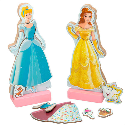 Дървен Магнитен Комплект Disney Princess– 54 Части с фигури на Пепеляшка и Бел и множество аксесоари.
