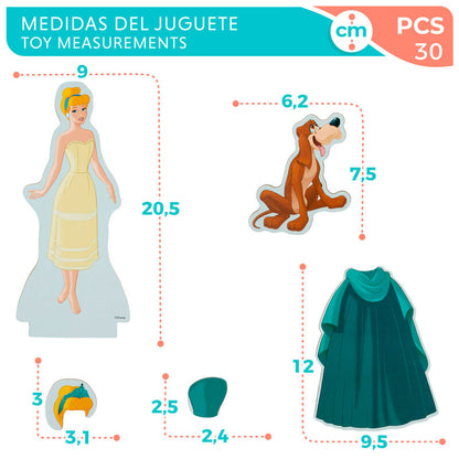 Дървен магнитен комплект Disney Princess - 38 части с фигура на Пепеляшка и аксесоари, измервания на играчките