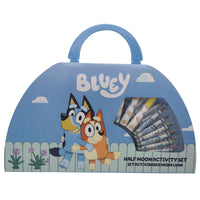 Куфар за рисуване Bluey с цветни маркери, идеален подарък за деца и фенове на Блуи.