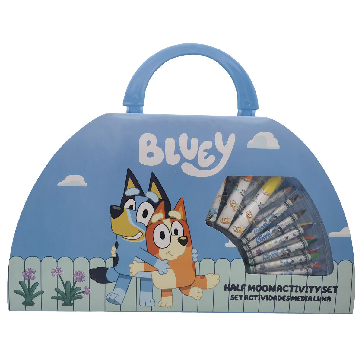 Куфар за рисуване Bluey с цветни маркери, идеален подарък за деца и фенове на Блуи.