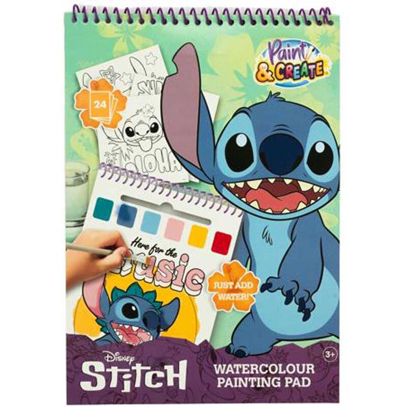 Книжка за оцветяване Stitch с 24 страници за рисуване и водни бои, идеална за детски игри и творчески проекти.