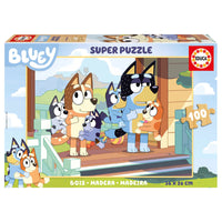 Детски дървен пъзел Bluey, 100 части в цветна опаковка с герой от детското шоу.