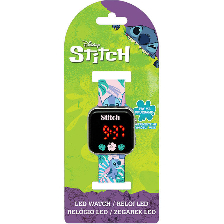 Детски LED часовник Stitch с червени цифри на дисплея, вдъхновен от Стич, с възможност за показване на час и дата.