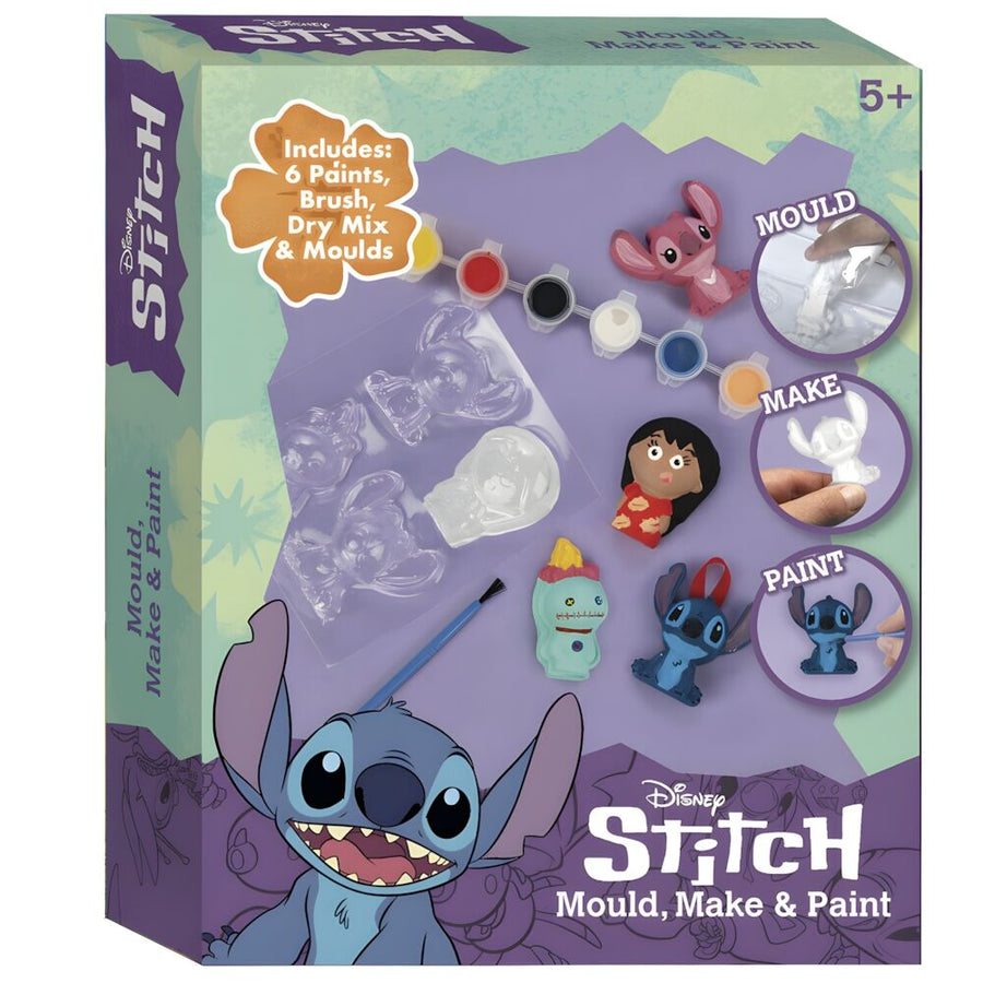 Творчески комплект Гипсови фигурки за оцветяване 4бр. Stitch с форми, бои и четка.