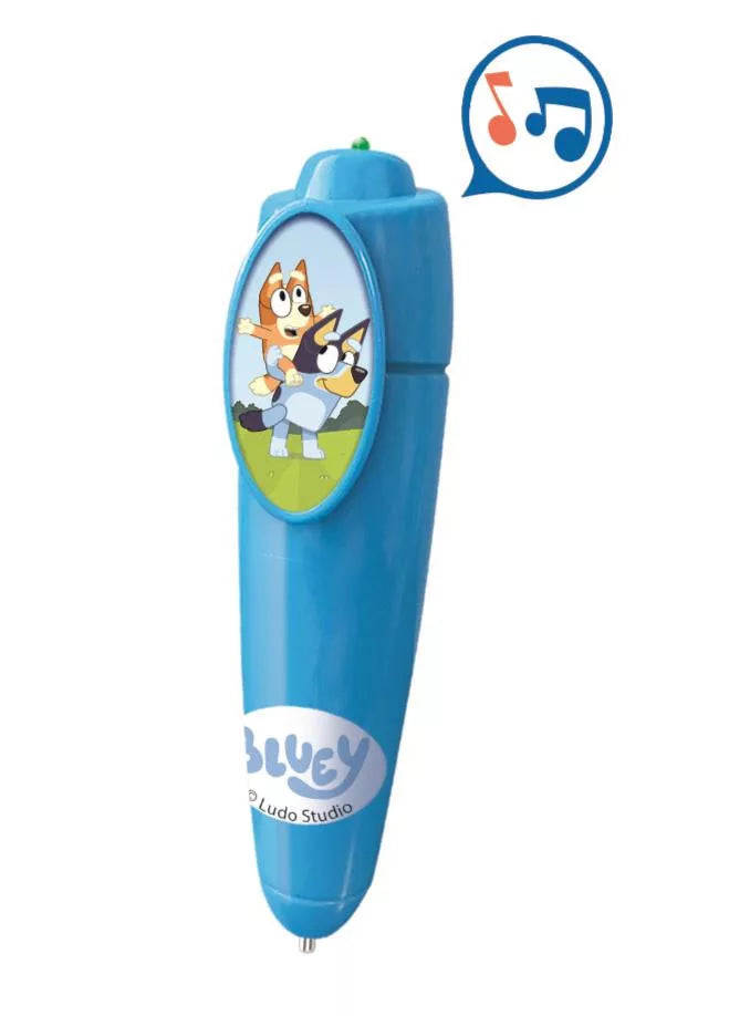 Интерактивен пъзел Bluey, 24 части - синя писалка с играчките Блуи и Бинго, генерираща звукови ефекти.