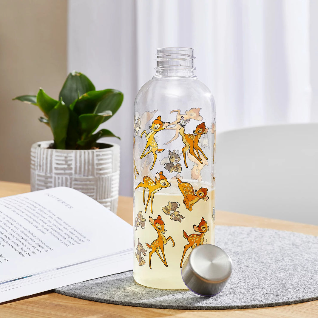 Бутилка за вода Bambi 850мл с цветни герои, идеална за деца, подходяща за училище и приключения.