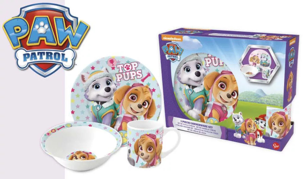 Керамичен сервиз за хранене Paw Patrol с чаша, купа и чиния в цветен дизайн