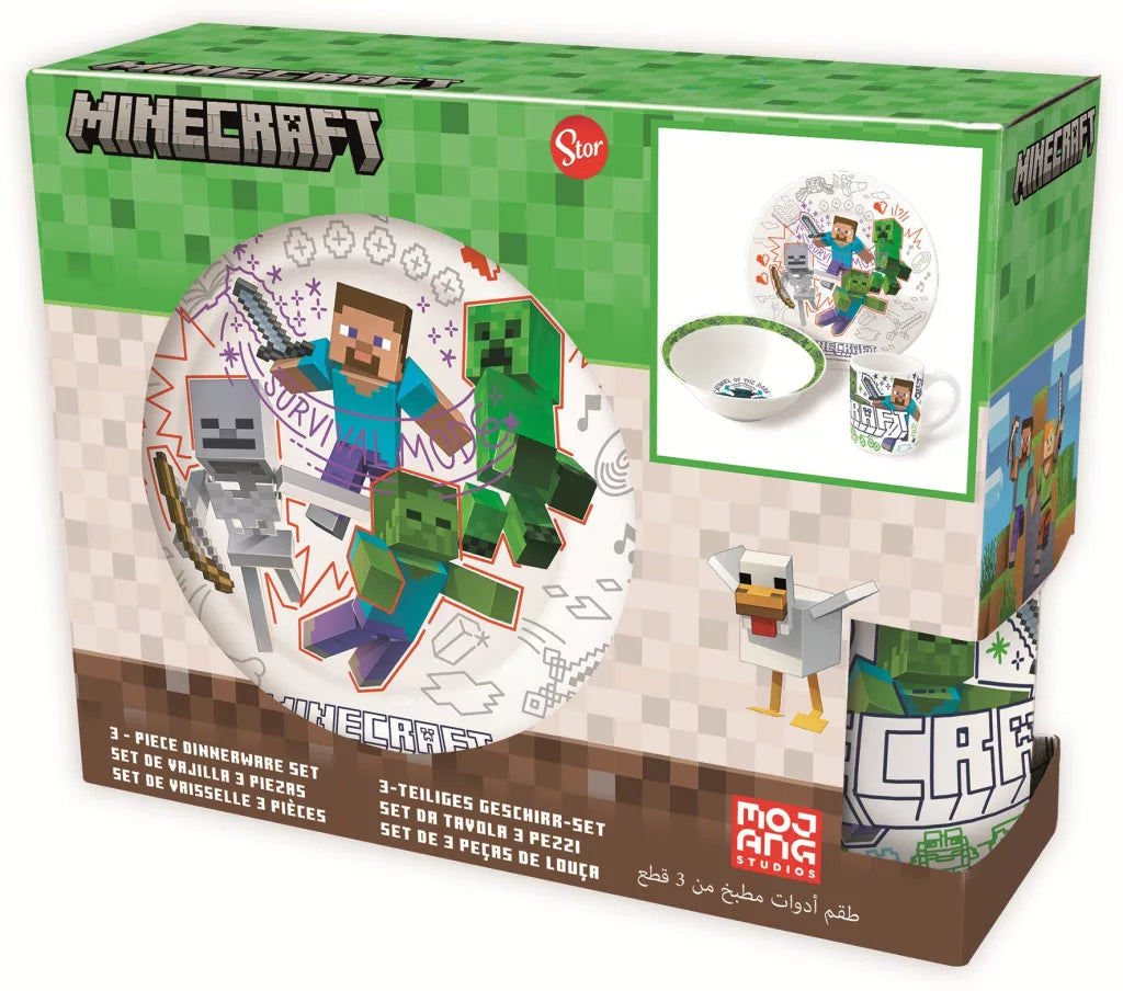 Керамичен сервиз за хранене Minecraft - комплект с чаша, купа и чиния с детски дизайн
