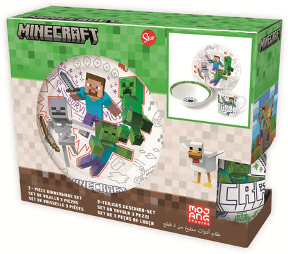 Керамичен сервиз за хранене Minecraft - комплект с чаша, купа и чиния с детски дизайн