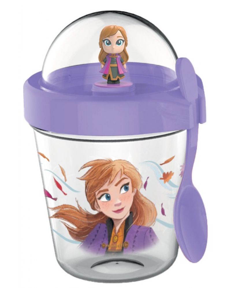 Детски подаръчен комплект Frozen с чаша, фигурка и лъжичка, идеален за момичета над 3 години.