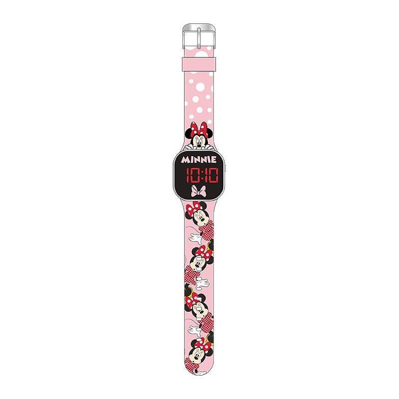 LED Детски часовник Minnie Mouse с розова каишка и изображения на Мини Маус, идеален подарък за момиче.