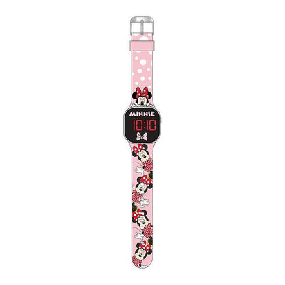 LED Детски часовник Minnie Mouse с розова каишка и изображения на Мини Маус, идеален подарък за момиче.