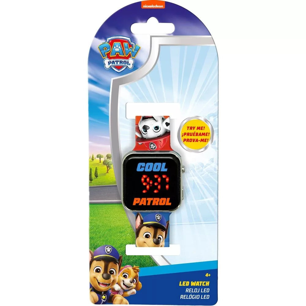 LED детски часовник Paw Patrol с червен дисплей и анимационни герои на опаковката