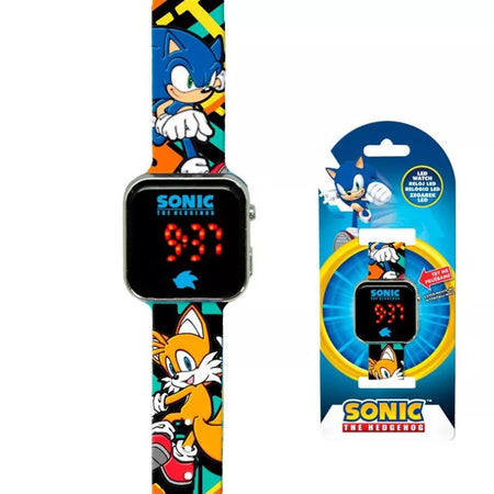 LED детски часовник Sonic с червени цифри и дизайн на Соник с Тейлс.