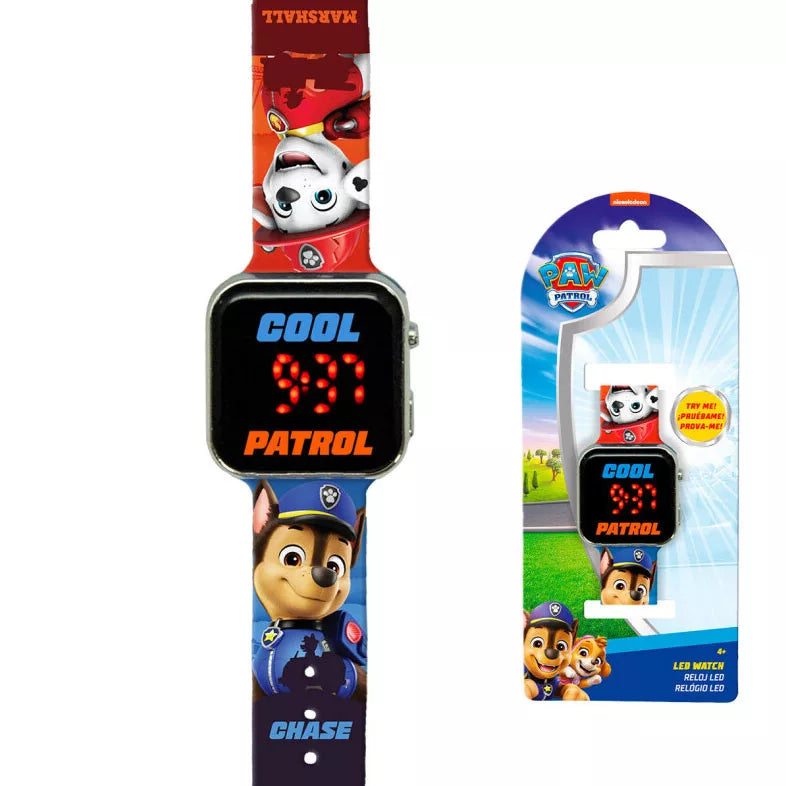LED детски часовник Paw Patrol с червени цифри и дизайн на любимите герои.