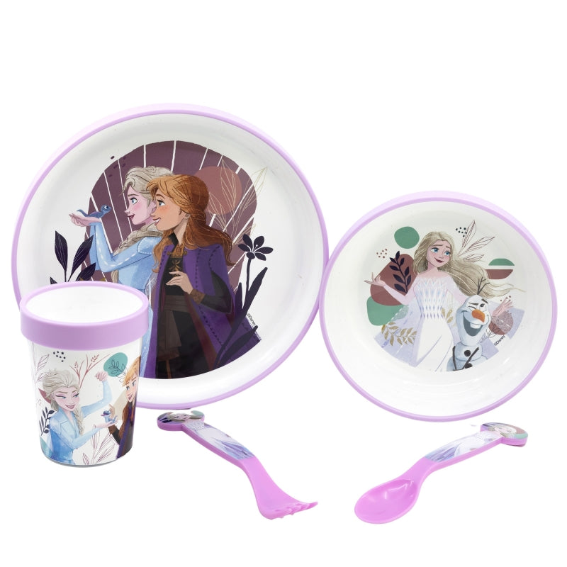 Комплект за хранене Frozen с чиния, купа, чаша и прибори с Ана и Елза.
