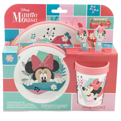 Комплект за хранене Minnie Mouse с чаша, купа, чиния и прибори за деца.