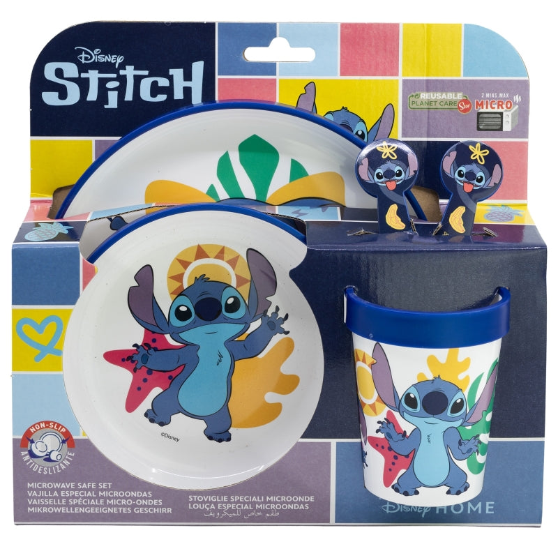 Комплект за хранене StiTch с чиния, купа, прибори и чаша, подходящ за деца