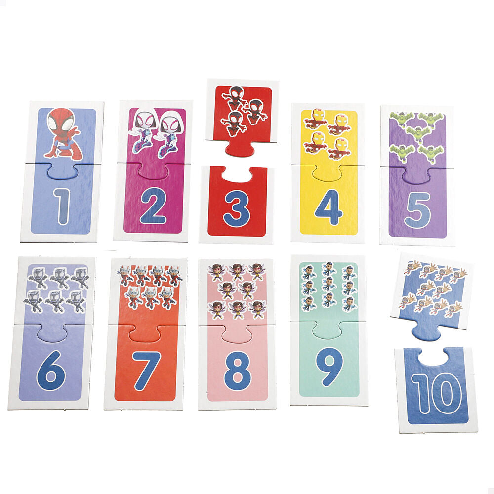 Образователна игра с числа Marvel Spidey с пъзел карти за учене на числа от 1 до 10 за деца.
