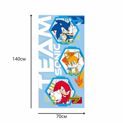 Памучна детска хавлия за плаж Sonic с картинки на героите от екипа на Соник.