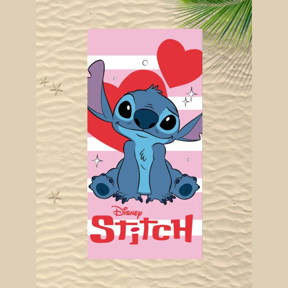 детска хавлия за плаж в розово и бяло със Стич