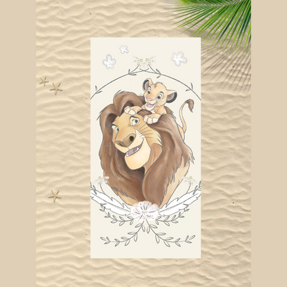 Памучна детска хавлия за плаж The Lion King с любимите герои Симба и Муфаса.