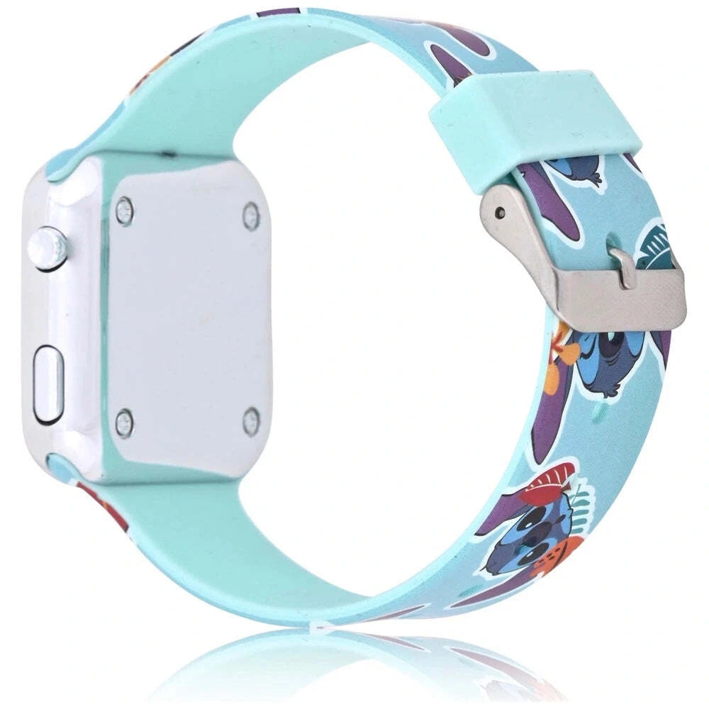 LED Детски часовник Stitch с цветен дизайн и мек каишка, идеален подарък за деца.