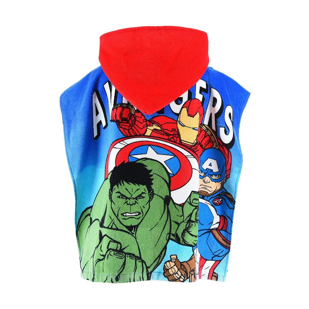 Детско пончо за плаж Avengers с супергерои, идеално за плаж и басейн, изработено от памук.