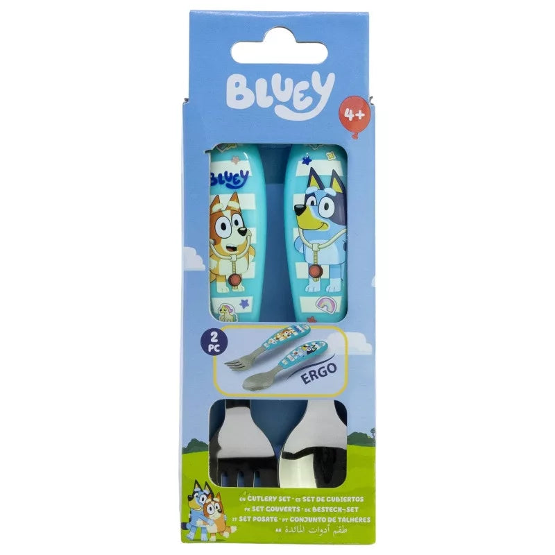 Детски прибори за хранене Bluey, комплект с лъжица и вилица, идеални за деца, безопасни и забавни.