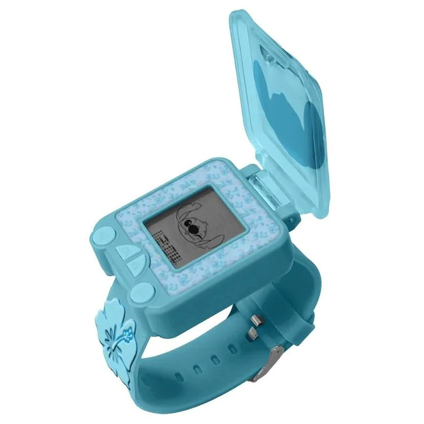 Детски дигитален часовник с игри Stitch в син цвят, с интерактивни функции и дисплей с Disney тематика.